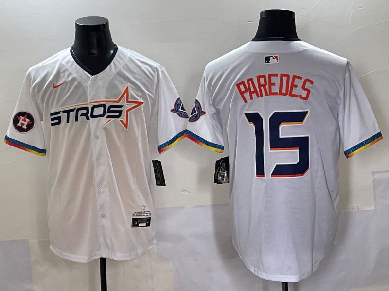 Men Houston Astros 15 Paredes White Fourth generation Joint Name 2025 Nike MLB Jersey style 7
